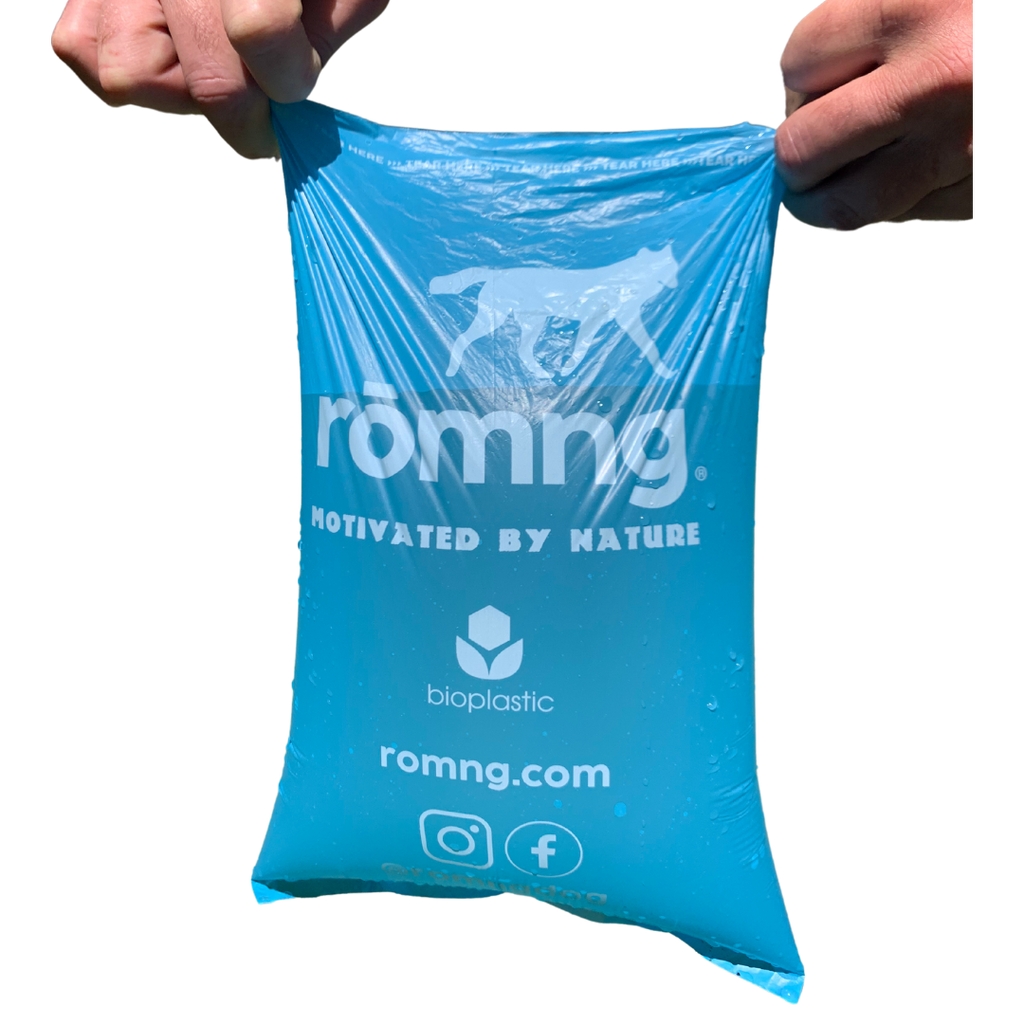 rōmng bio-based dog poop bag leak-resistance demonstration